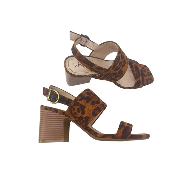LifeStride TEDDI Women SZ 7W Leopard Print Open-Toe Block Heel Sandal Faux Suede - Picture 12 of 14